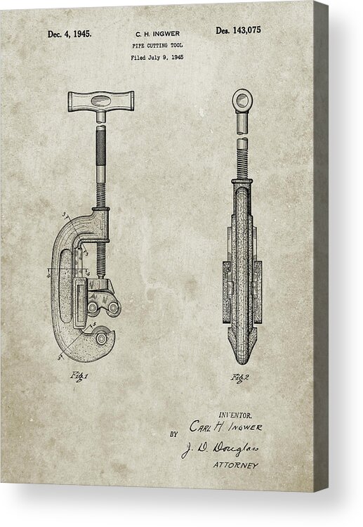 Pp986-sandstone Pipe Cutting Tool Patent Poster Acrylic Print featuring the digital art Pp986-sandstone Pipe Cutting Tool Patent Poster by Cole Borders