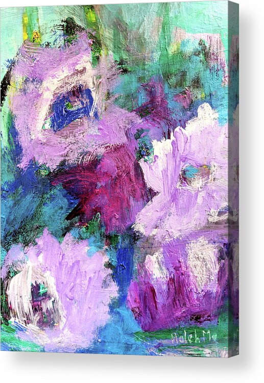 Floral Acrylic Print featuring the painting Purple Roses by Haleh Mahbod