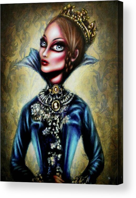 Yellow Acrylic Print featuring the painting Queen Victoria and the Corset Era by Tiago Azevedo