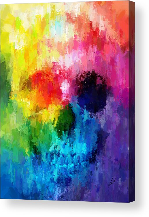 Rainbow Acrylic Print featuring the painting Rainbow skull by Vart Studio