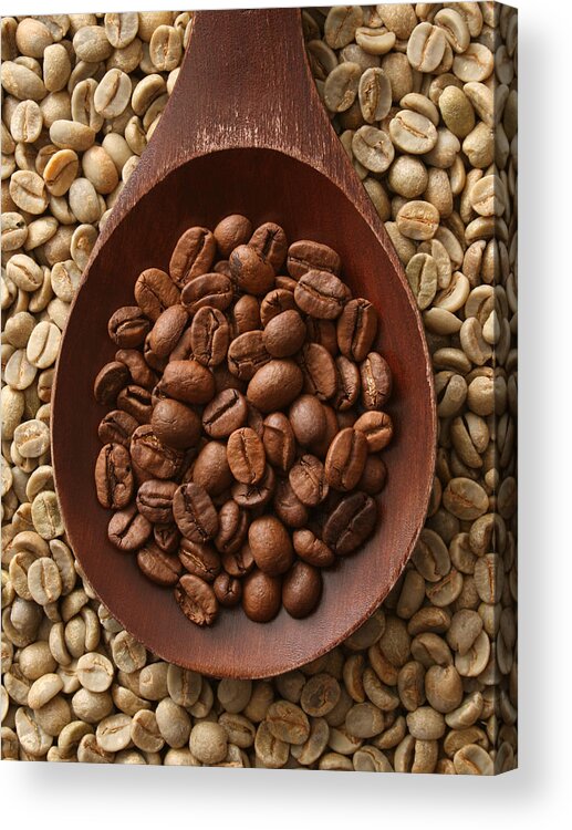 Spoon Acrylic Print featuring the photograph Raw And Roasted Coffee Beans by Fotografiabasica