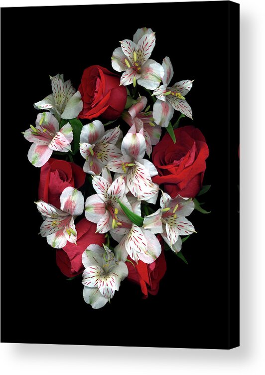 Red Roses And Alstromeria Acrylic Print featuring the painting Red Roses And Alstromeria by Susan S. Barmon