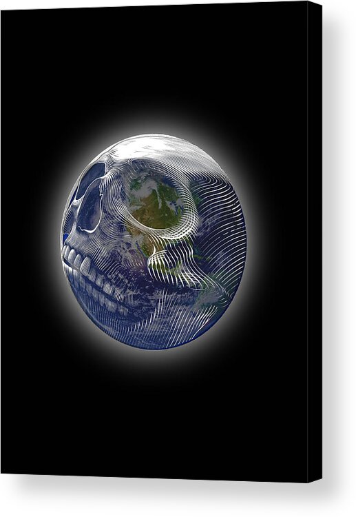 Earth Acrylic Print featuring the painting Rubino Earth Planet Skull by Tony Rubino