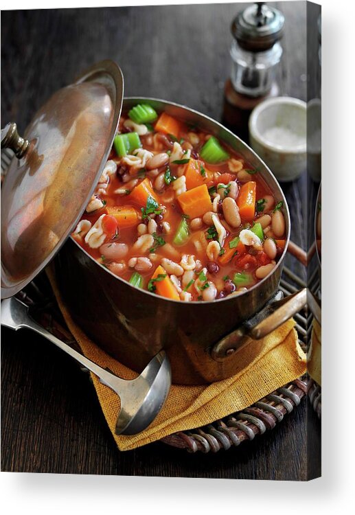 Ip_11364341 Acrylic Print featuring the photograph Rustic Bean Soup With Pasta by Gareth Morgans
