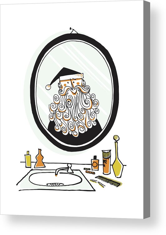 Adult Acrylic Print featuring the drawing Santa Claus looking in Bathroom Mirror by CSA Images