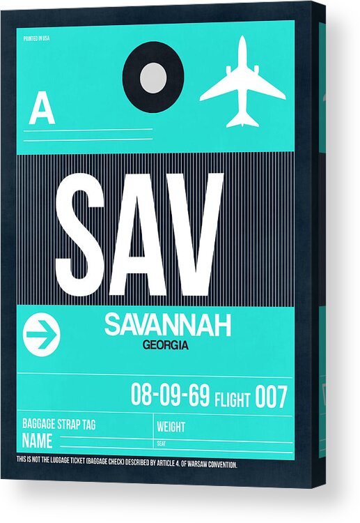 Vacation Acrylic Print featuring the digital art SAV Savannah Luggage Tag II by Naxart Studio