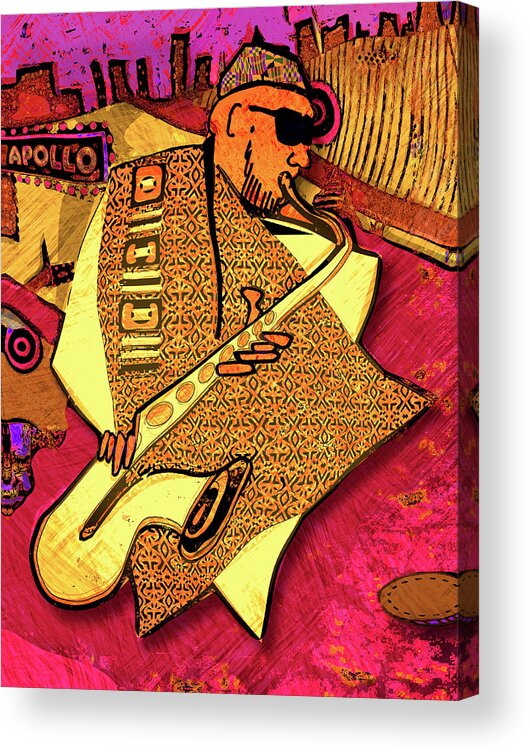 Saxophone Acrylic Print featuring the digital art Sax At the Apollo by Regina Wyatt