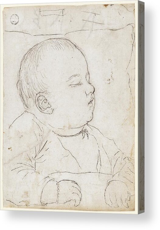 Child Acrylic Print featuring the drawing Schlafendes Kind by Hans Hug Kluber