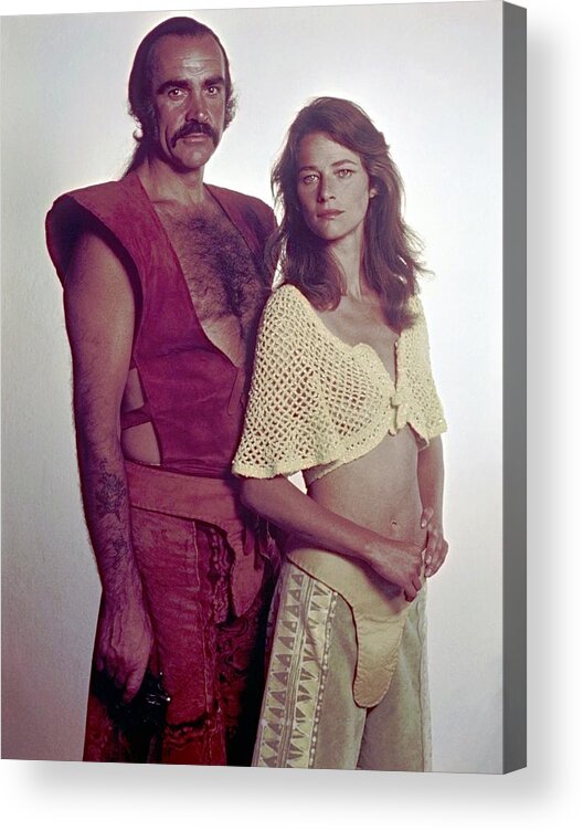 Charlotte Rampling Acrylic Print featuring the photograph SEAN CONNERY and CHARLOTTE RAMPLING in ZARDOZ -1974-. by Album