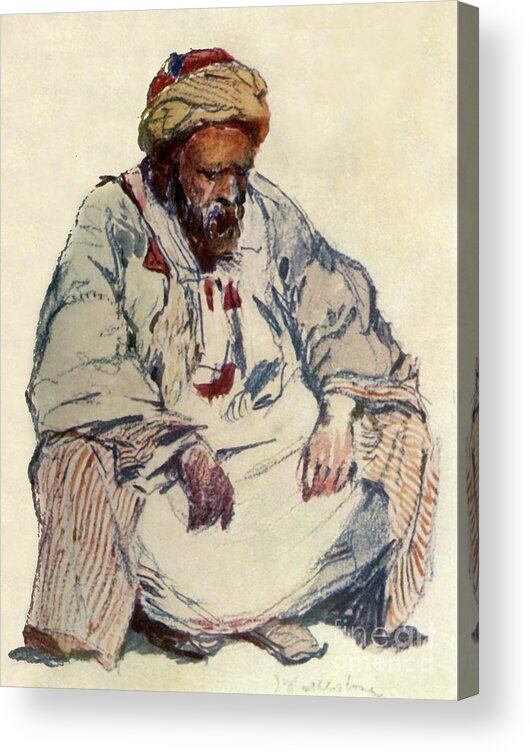 Art Acrylic Print featuring the drawing Seated Figure Of Syrian Shepherd by Print Collector
