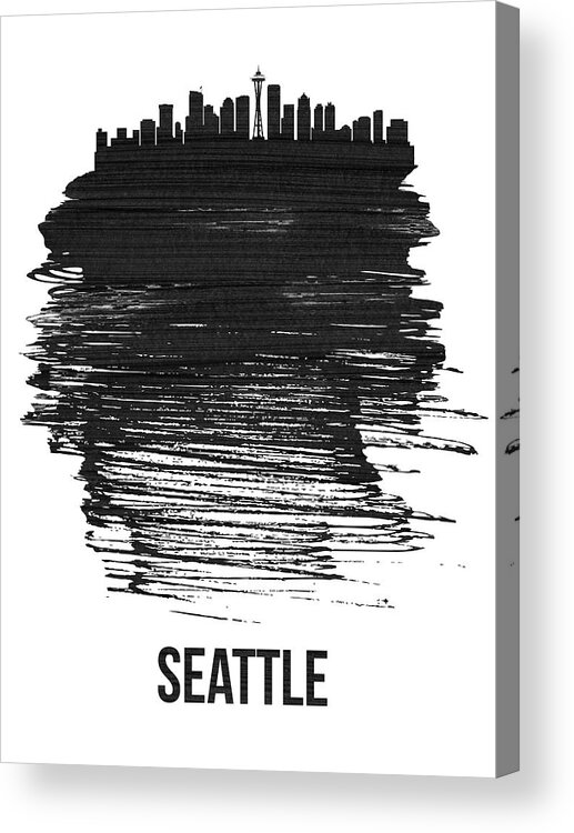Seattle Acrylic Print featuring the mixed media Seattle Skyline Brush Stroke Black by Naxart Studio