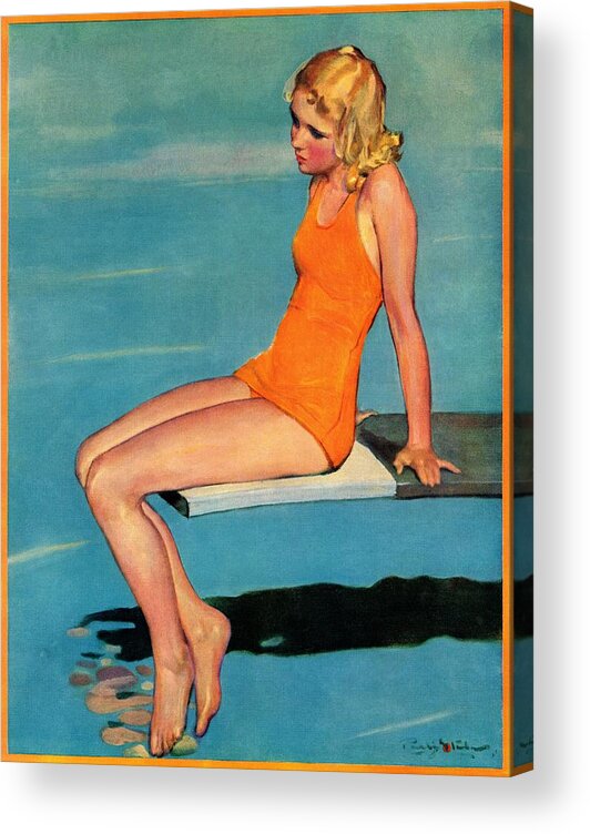 Diving Board Acrylic Print featuring the drawing Sitting On The Diving Board by Penrhyn Stanlaws