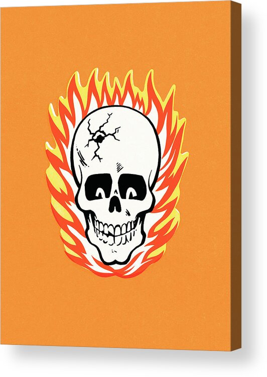 Afraid Acrylic Print featuring the drawing Skull on fire by CSA Images