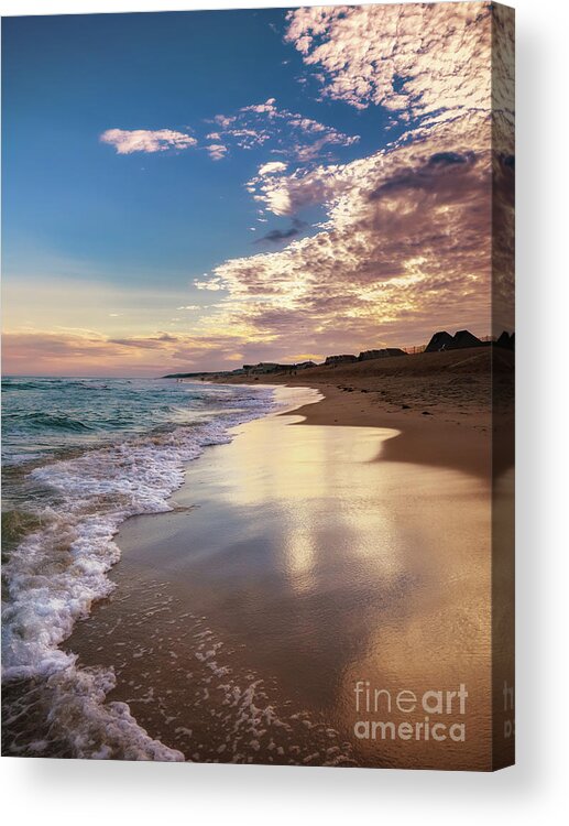 Waves Acrylic Print featuring the photograph Sunset Reflections in Montauk by Alissa Beth Photography