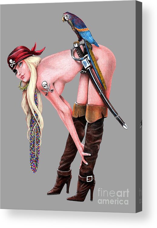 Drawing Acrylic Print featuring the drawing Tampa Pirate by Murphy Elliott