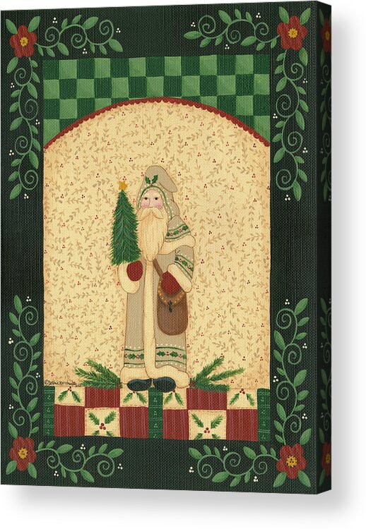 Tan Antique Santa With Tree Acrylic Print featuring the painting Tan Antique Santa by Debbie Mcmaster