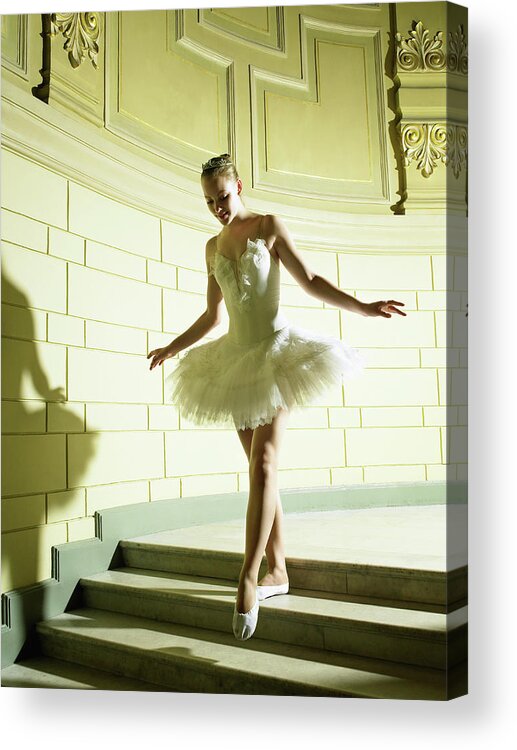 Ballet Dancer Acrylic Print featuring the photograph Teenage Ballerina 13-14 On Staircase by Hans Neleman
