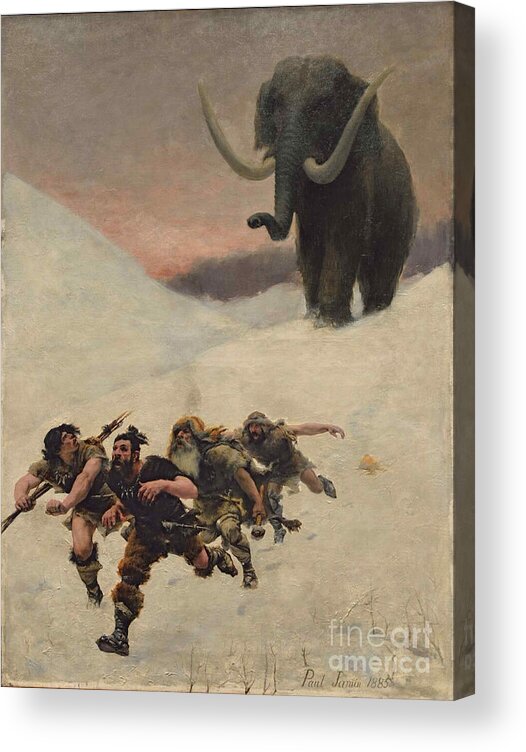 Prehistoric Era Acrylic Print featuring the drawing The Flight Before The Mammoth by Heritage Images