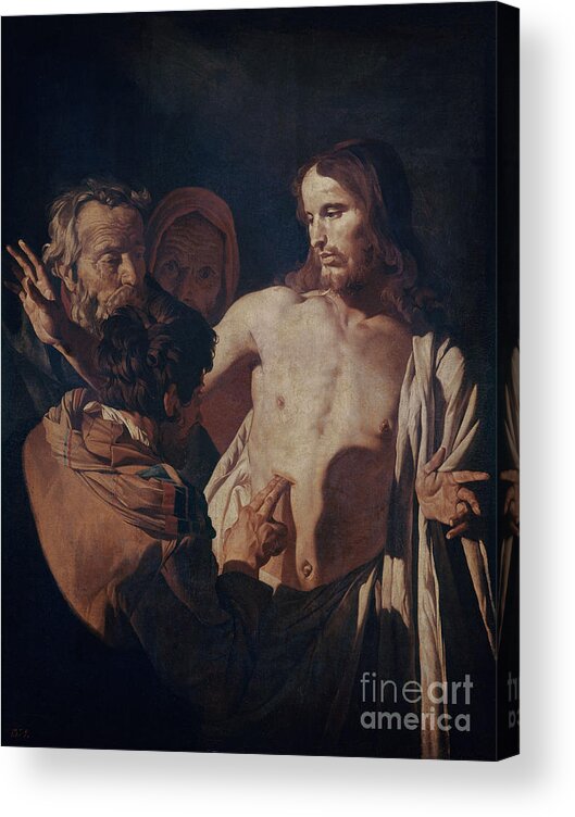Doubting Thomas Acrylic Print featuring the painting The Incredulity Of Saint Thomas, 1620 by Gerrit Van Honthorst