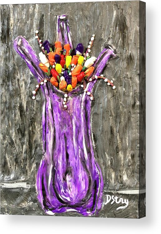  Acrylic Print featuring the mixed media The Purple Vase by Deborah Stanley