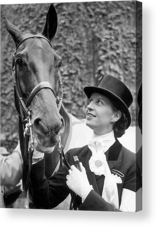 Horse Acrylic Print featuring the photograph The Rider Lis Hartel At The Equestrian by Keystone-france