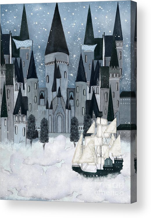 Magic Castles Acrylic Print featuring the painting The Sky Wizards Castle by Bri Buckley