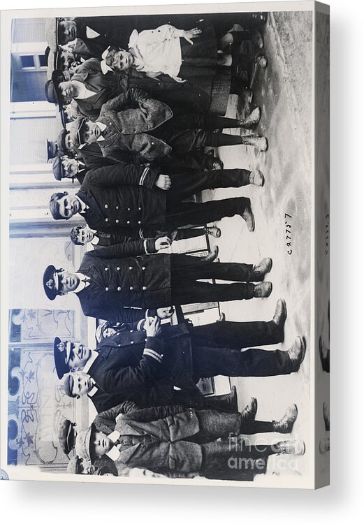 People Acrylic Print featuring the photograph Three Officer Who Were Rescuedlusitania by Bettmann