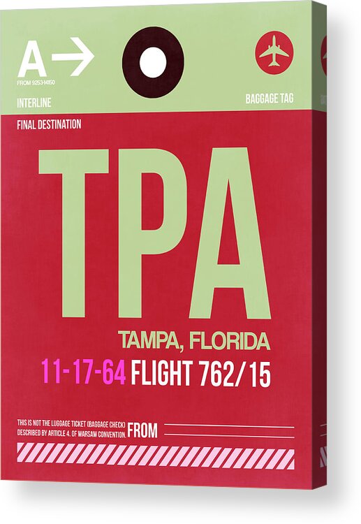 Vacation Acrylic Print featuring the digital art TPA Tampa Luggage Tag II by Naxart Studio