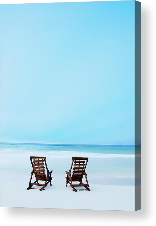 Summer Acrylic Print featuring the photograph Two Beach Chairs On Tropical Beach At by Thomas Barwick