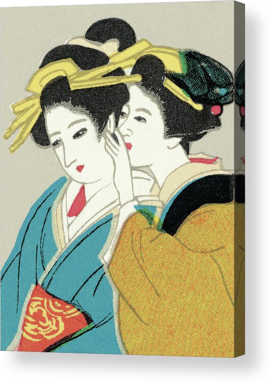 Adult Acrylic Print featuring the drawing Two Geisha by CSA Images