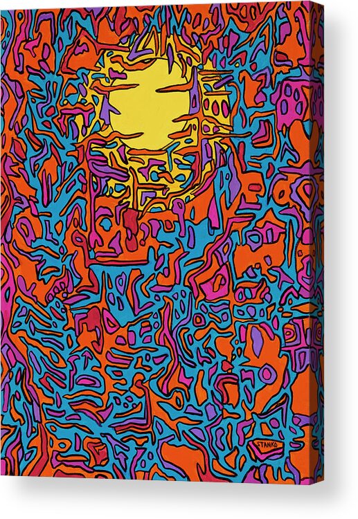 Pink Floyd Psychedelic Acrylic Print featuring the painting Us and Them by Mike Stanko