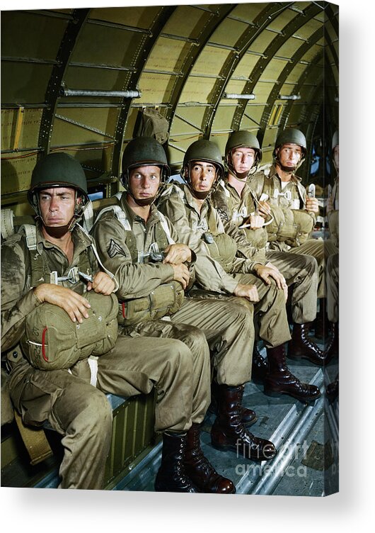 People Acrylic Print featuring the photograph U.s. Army Airborne Paratroopers In C-47 by Bettmann