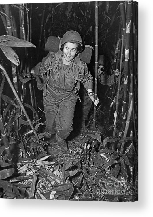 People Acrylic Print featuring the photograph Us Army Nurses Marching With Backpacks by Bettmann
