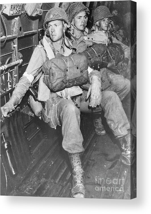 People Acrylic Print featuring the photograph U.s. Paratroopers Wait In Plane by Bettmann