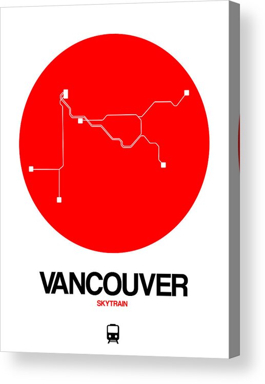 Vacation Acrylic Print featuring the digital art Vancouver Red Subway Map by Naxart Studio