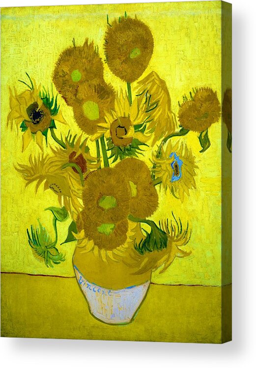 Vincent Willem Van Gogh Acrylic Print featuring the painting Vase with Fifteen Sunflowers - Digital Remastered Edition by Vincent van Gogh