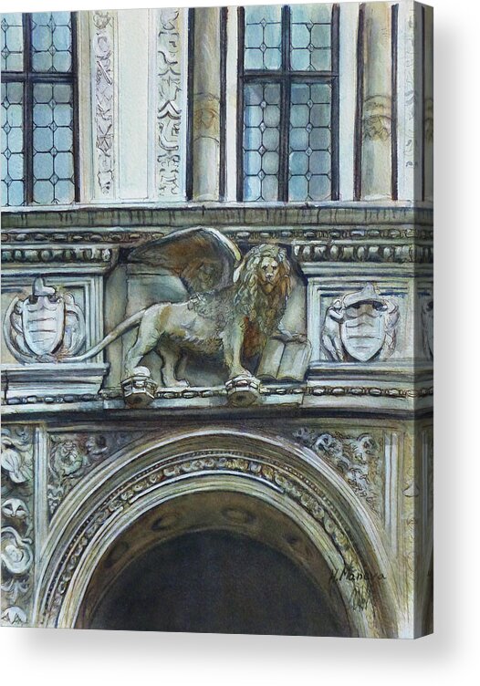 Architecture Acrylic Print featuring the painting Venetian Door II by Henrieta Maneva