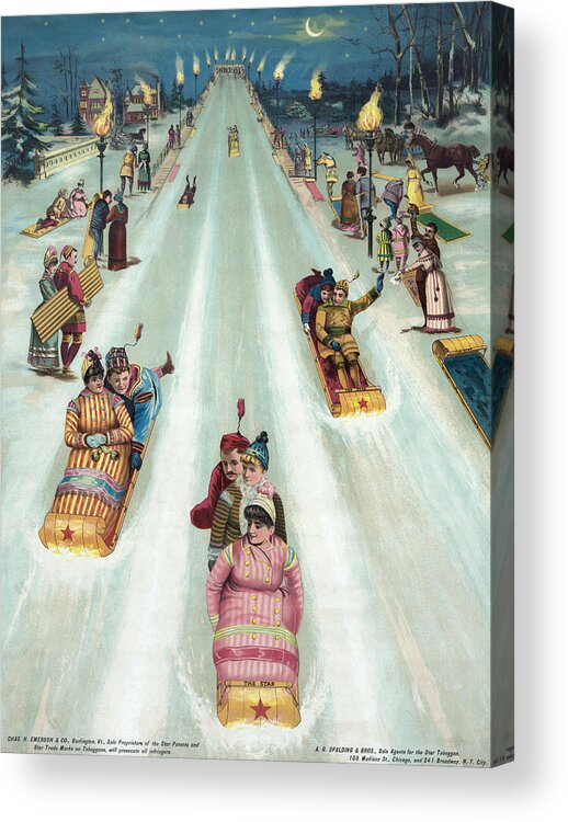 People Acrylic Print featuring the photograph Victorian Poster Of Sledding by Graphicaartis
