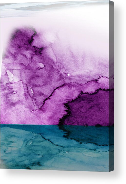 Landscape Acrylic Print featuring the painting Violet Mountain Lake by Naxart Studio
