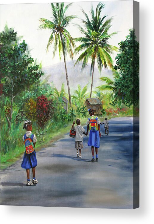 Caribbean Art Acrylic Print featuring the painting Walking Home 2 by Jonathan Gladding