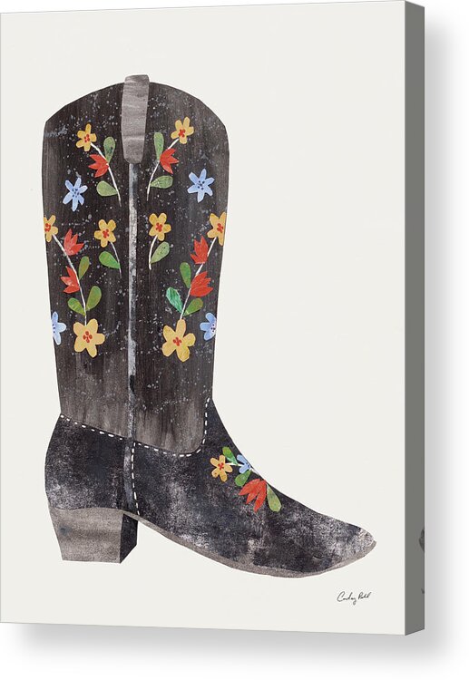 Black Acrylic Print featuring the painting Western Cowgirl Boot IIi by Courtney Prahl