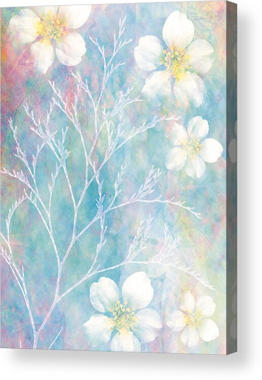 Vertical Acrylic Print featuring the digital art White Blossoms & Plant by Don Bishop
