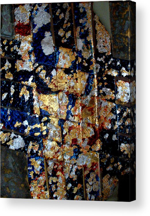 Abstract Acrylic Print featuring the painting Woven Mixed Metal Leaf by Anni Adkins