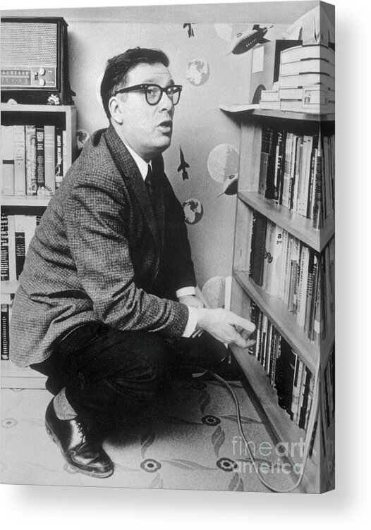 Mature Adult Acrylic Print featuring the photograph Writer Isaac Asimov Squatting by Bettmann