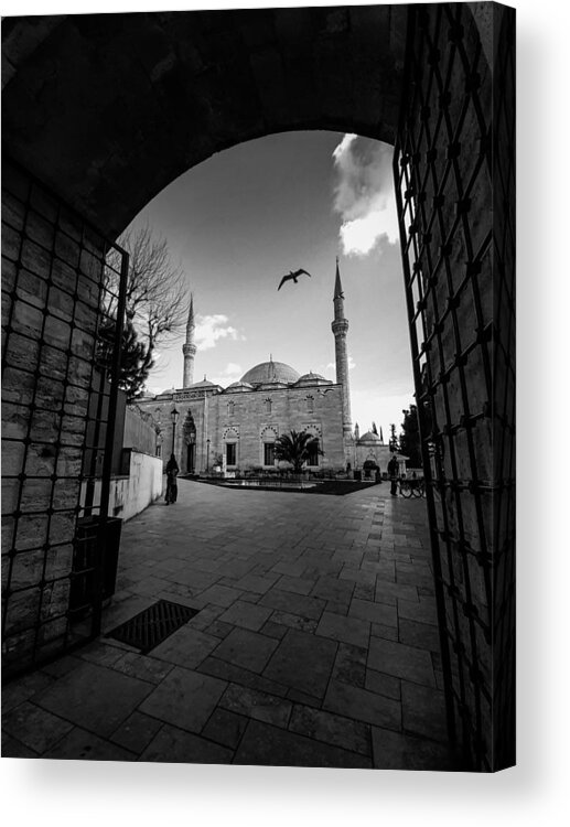 B&w Acrylic Print featuring the photograph Yavuz Mosque by Noureddin Abdulbari