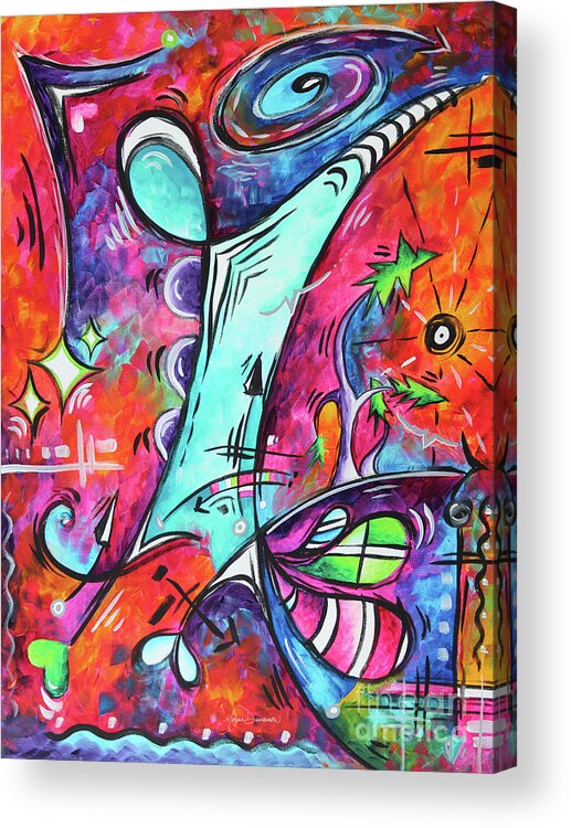 Whimsical Acrylic Print featuring the painting Abstract Art Whimsical Seuss Like Happy Whimsical Original Painting Modern Artwork Megan Duncanson #2 by Megan Aroon