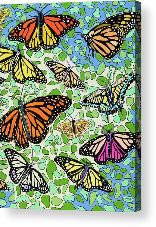 Butterfly Butterflies Color Acrylic Print featuring the painting Butterflies #1 by Mike Stanko