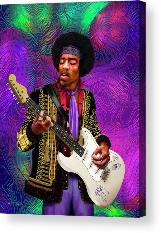 Portrait Acrylic Print featuring the painting Jimi Hendrix #1 by David Arrigoni