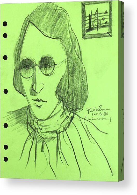 Ricardosart37 Acrylic Print featuring the drawing Lennon 12-13-80 by Ricardo Penalver deceased