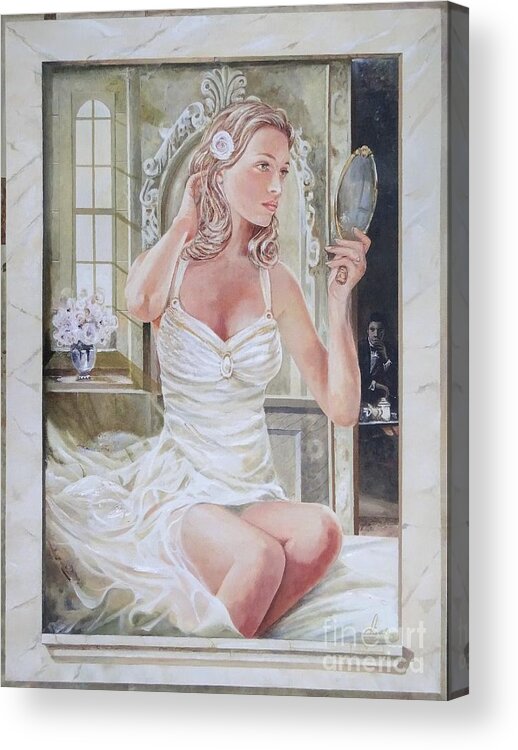 Original Painting On Linen Acrylic Print featuring the painting Morning Beauty #2 by Sinisa Saratlic